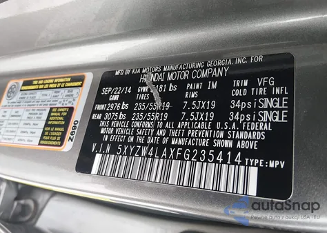 2015 Hyundai Santa Fe Sport 2.0L Turbo from USA, damaged, VIN 5XYZW4LAXFG235414